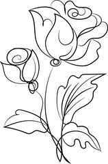 Elegant Line Art Drawing of Roses and Leaves