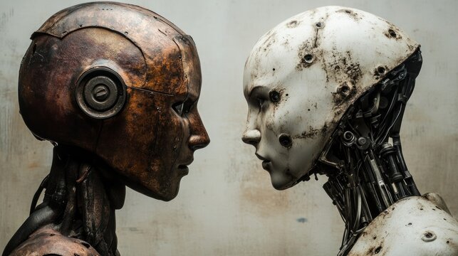 Weathered robots vintage and futuristic ai - Powered by Adobe