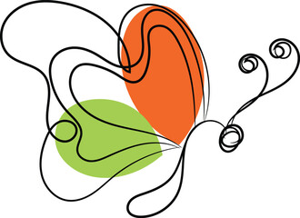 Abstract One Line Butterfly Drawing with Green and Orange