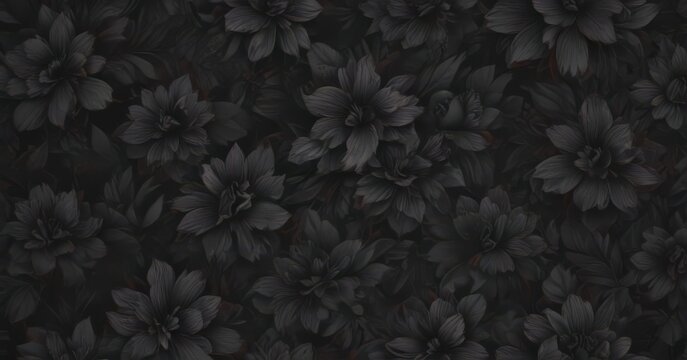 Abstract charcoal floral wallpaper, dark tones, seamless repeat, grey, design, dark grey