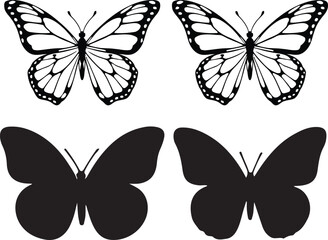Flying butterflies silhouette black set isolated on white background.