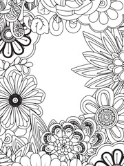 Floral Hand Drawn Vertical Frame in Zentangle Inspired Style