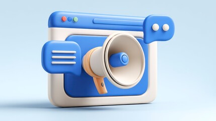 Web Browser with Megaphone and Chat Bubbles Digital Communication Concept