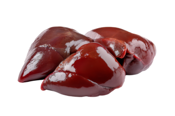Fresh raw chicken livers isolated on transparent background.