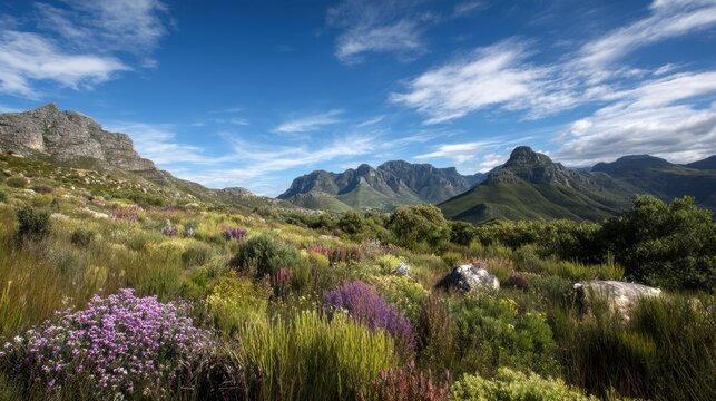 Cape Floral Kingdom Scenery with Table Mountain National Park in South Africa, Landscape