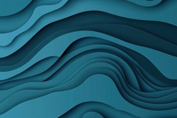 Fototapeta premium Abstract teal paper cut background with 3D effect and wavy shapes for graphic design use