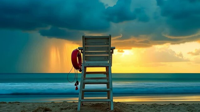 Lifeguard, beach safety, rescue training. Water vigilance. Lifeguard watches over swimmers. Safety protocols enhance beach security. Rescue practices prevent drowning incidents.