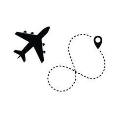 map airplane flying route line vector art silhouette