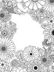 Vertical Frame Floral Hand Drawn in Zentangle Inspired Style