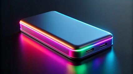 Sleek portable power bank with vibrant RGB lighting on a dark surface