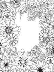 Hand Drawn Zentangle Inspired Vertical Floral Frame