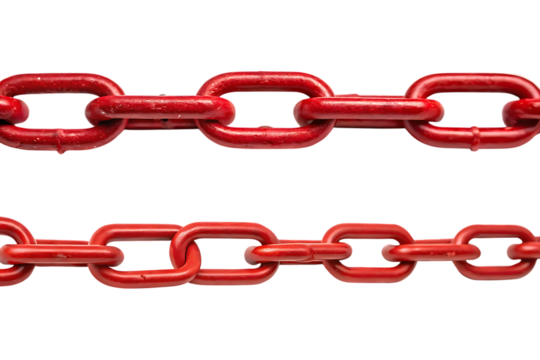 Red metal chain links - strength and connection on transparent background