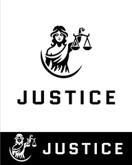 A minimalist and symbolic logo of Lady Justice holding balanced scales, representing fairness, law, equality, and judicial authority
