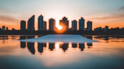 Fototapeta premium Sunset Cityscape Reflection on Calm Water