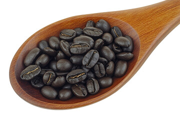 Fototapeta premium Roasted coffee beans in a wooden spoon (1)