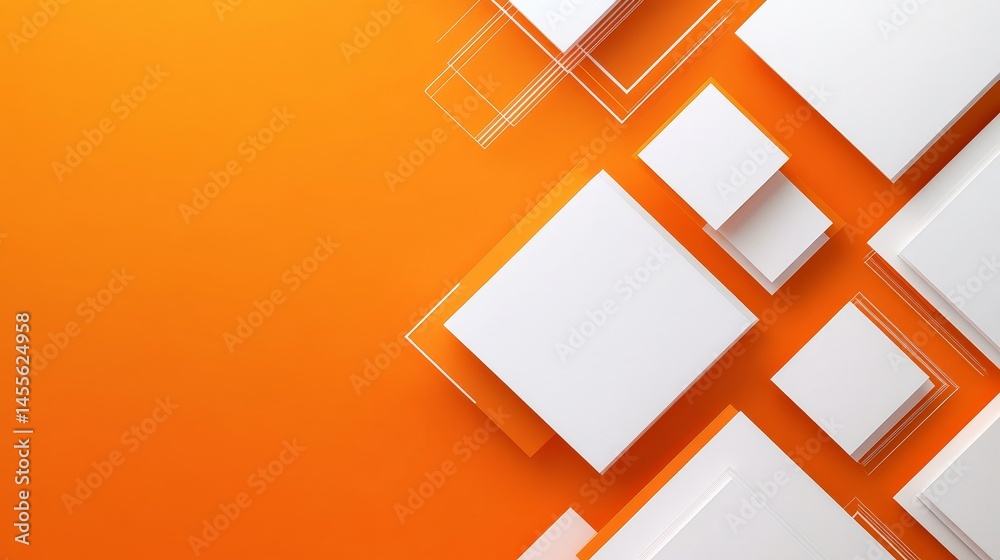 Poster modern geometric shapes on a vibrant orange background create a visually striking composition with c