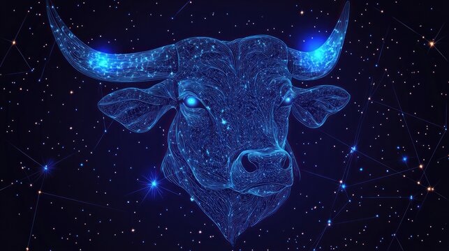 Glowing bull head in starry night sky