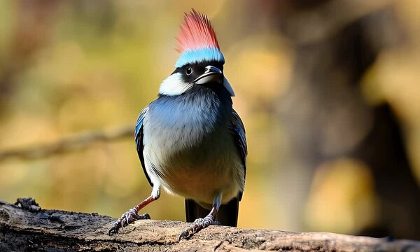 Vibrant Blue And Red Crested Bird Perched On A Branch