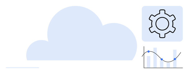 Fototapeta premium Cloud with settings gear and line chart with data points. Ideal for technology, cloud service, data science, analytics, configuration, software, simple landing page