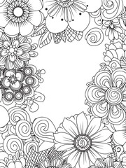 Vertical Floral Frame Hand Drawn Zentangle Inspired