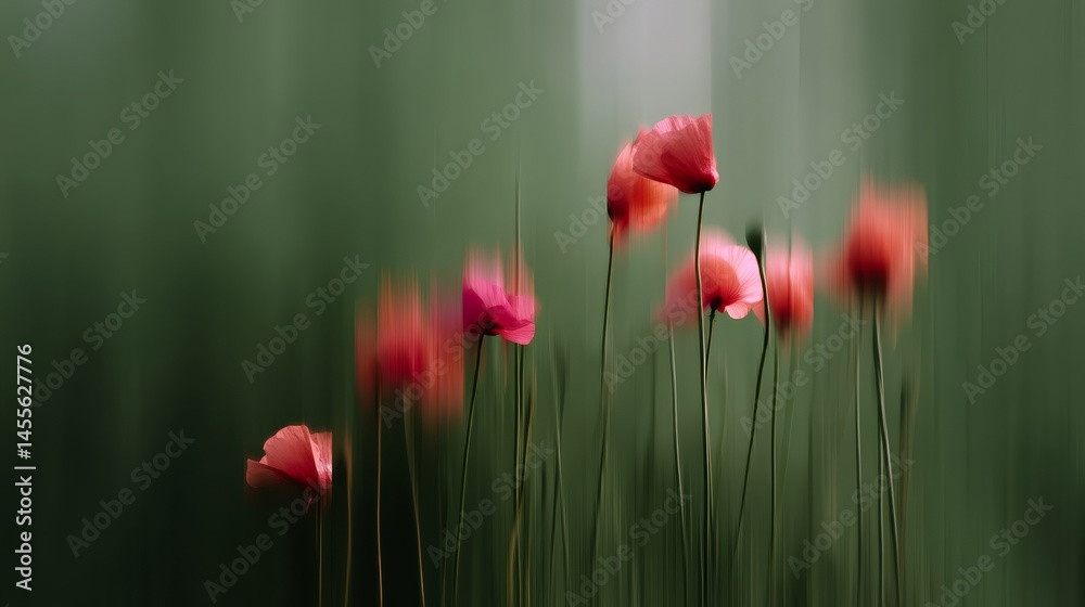 Leinwandbilder vivid red poppies sway gently in a field, their soft green stems blending into a dreamy background, 