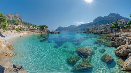 Fototapeta premium Coastal paradise with turquoise water and white sand beach
