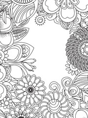 Hand Drawn Vertical Frame Zentangle Inspired Floral