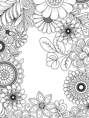Vertical Frame Zentangle Inspired Hand Drawn Floral