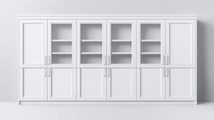 Obraz premium Elegant White Cabinetry With Glass Doors Showcasing Simplicity and Functionality in Modern Interior Design for Organized Storage
