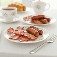 breakfast with bacon and sausage 