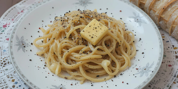 Traditional Czech nudle s m&aacute;kem (poppy seed noodles) with sugar and melted butter.
