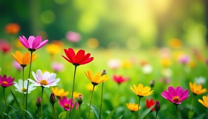 Vibrant wildflowers blooming in a lush green meadow , plant, springtime, bright