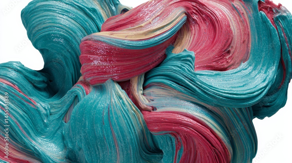 Poster Close-up of a dynamic abstract circular form featuring vibrant turquoise and pink gradients, perfect for design applications with white background