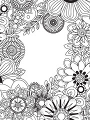 Zentangle Style Vertical Frame Floral Hand Drawn