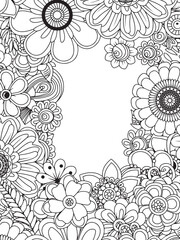Floral Zentangle Inspired Vertical Frame Hand Drawn