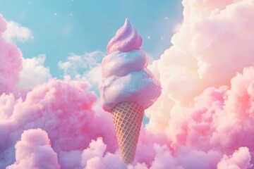 digitally created pastel summer background with cloud ice cream cone