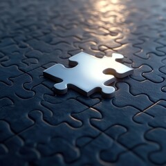 Silver puzzle piece on dark surface