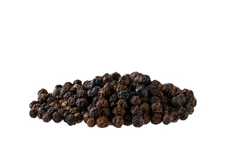 Pile black peppercorns isolated on white background.