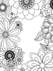 Vertical Floral Frame Hand Drawn Zentangle Inspired
