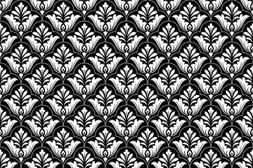Flower geometric pattern. Seamless vector background. White and black ornament. Ornament for fabric, wallpaper, packaging. Decorative print.