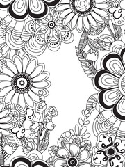 Vertical Frame Hand Drawn Zentangle Inspired Floral