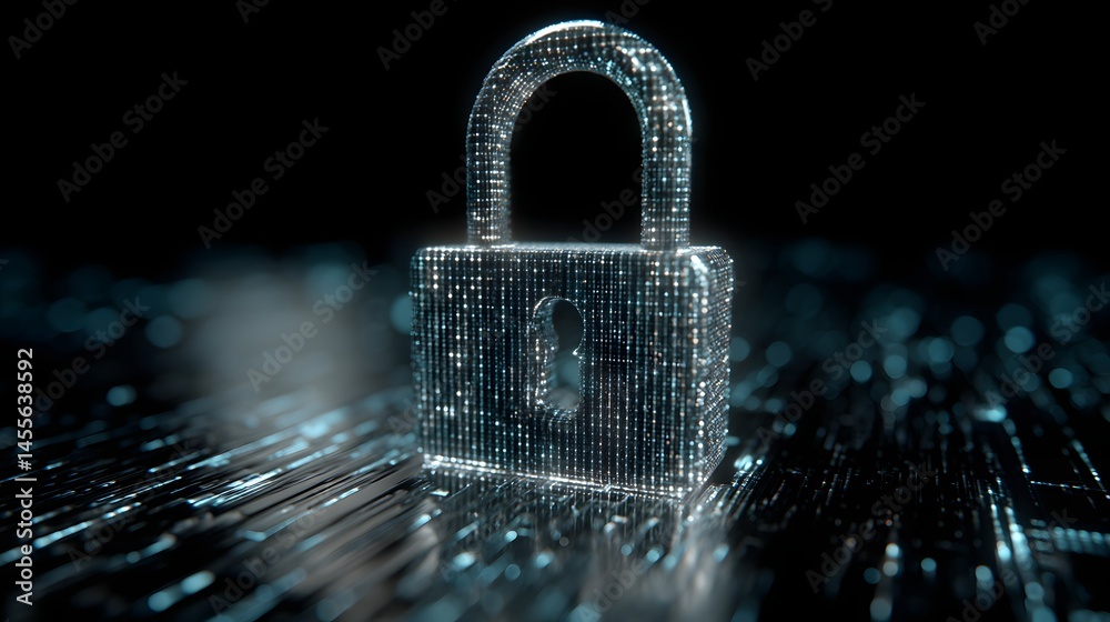 Poster digital cyber security with padlock symbolizing data protection and access control in the digital ag