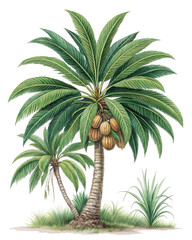 A coconut produce fruit plant.  isolated on white background.