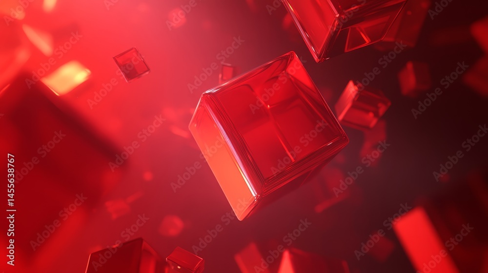 Poster vibrant red cubes floating in a dynamic 3d space, creating an eye-catching visual display during a d