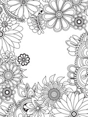 Zentangle Inspired Vertical Frame Floral Hand Drawn