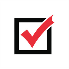 Red check mark inside black square box representing correct successful choices