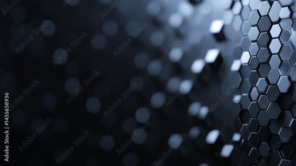 Aufkleber Visual Representation of Patterned Hexagonal Structures Arranged in a Dark Setting With Light Reflections