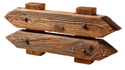 Rustic Wooden Signpost: Two weathered wooden arrow signs, nailed together, point in opposite directions, suggesting a choice or journey.