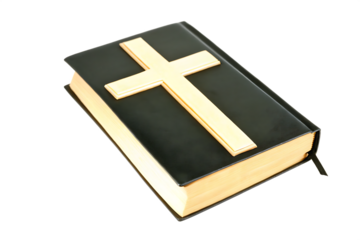 christian bible book with cross isolated on white background PNG