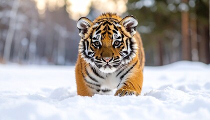 tiger cub in snow